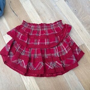 Love shack fancy red plaid ruffle skirt